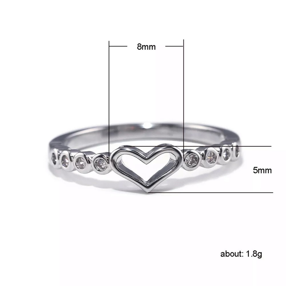 Heart Women 925 Silver Rings White Sapphire Ring - Picture 4 of 5